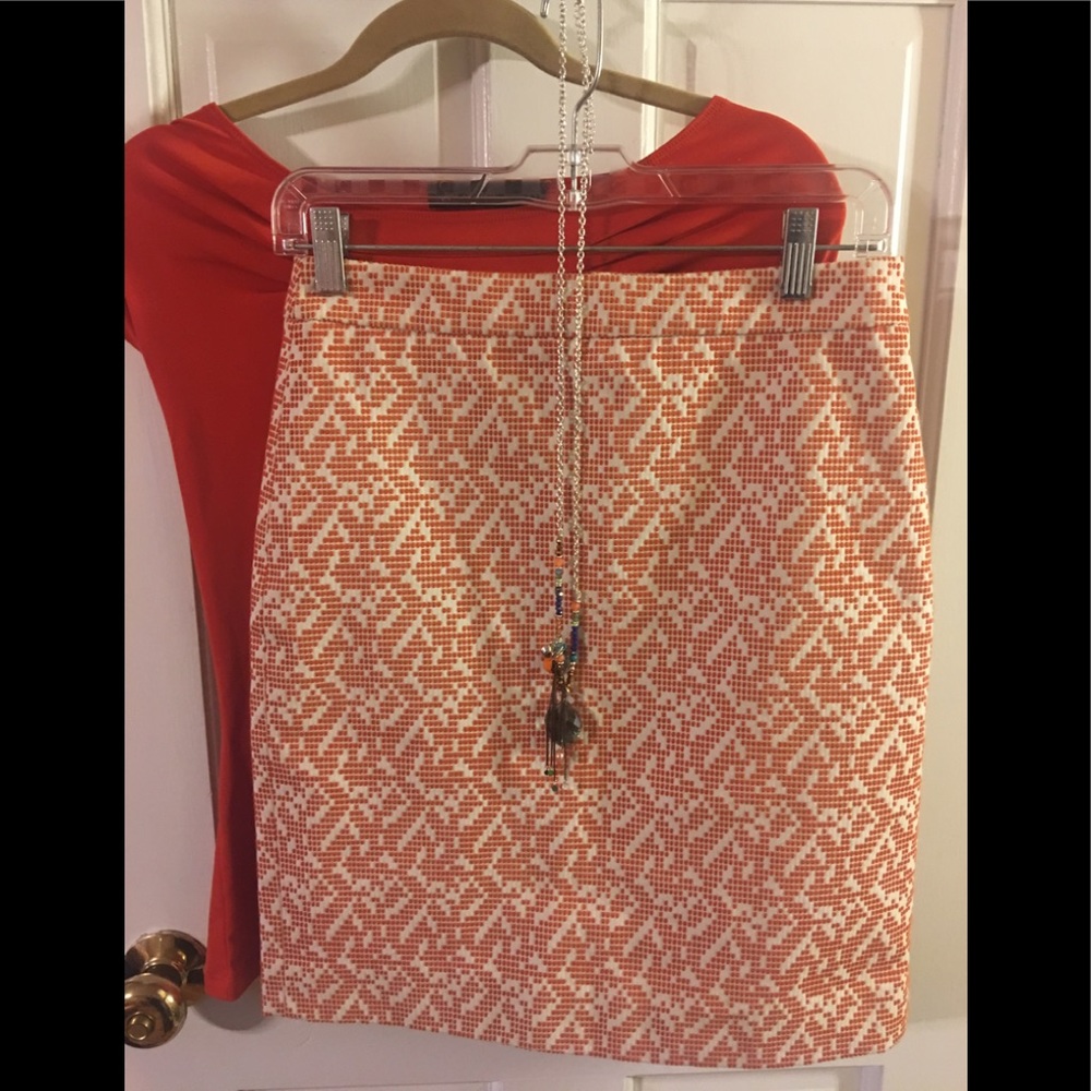 J Crew Orange/creme Aztec print skirt size 0